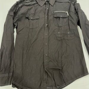 Black Label Men's XL Black Long-Sleeve Button-Down Shirt w/Bold Design & Accents